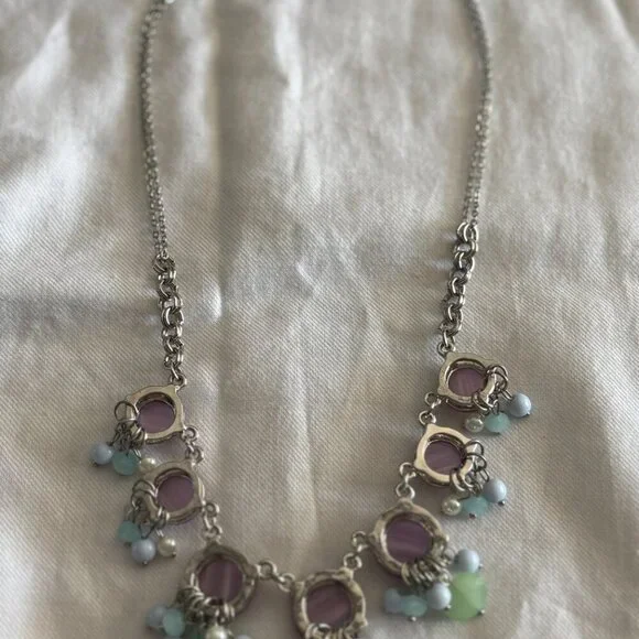 Pastel Cat Eye Statement Necklace Lavender Cabochon Mint Blue Charms - Picture 6 of 7